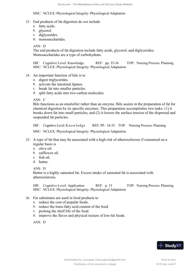 Test Bank for Williams' Basic Nutrition and Diet Therapy, 16th Edition (Chapters 1-23) - Page 28 preview image
