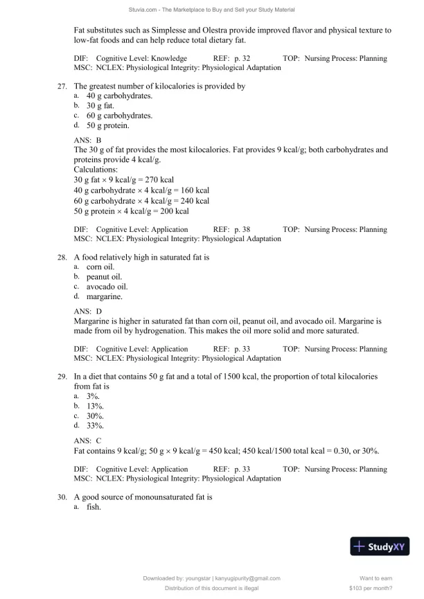 Test Bank for Williams' Basic Nutrition and Diet Therapy, 16th Edition (Chapters 1-23) - Page 29 preview image