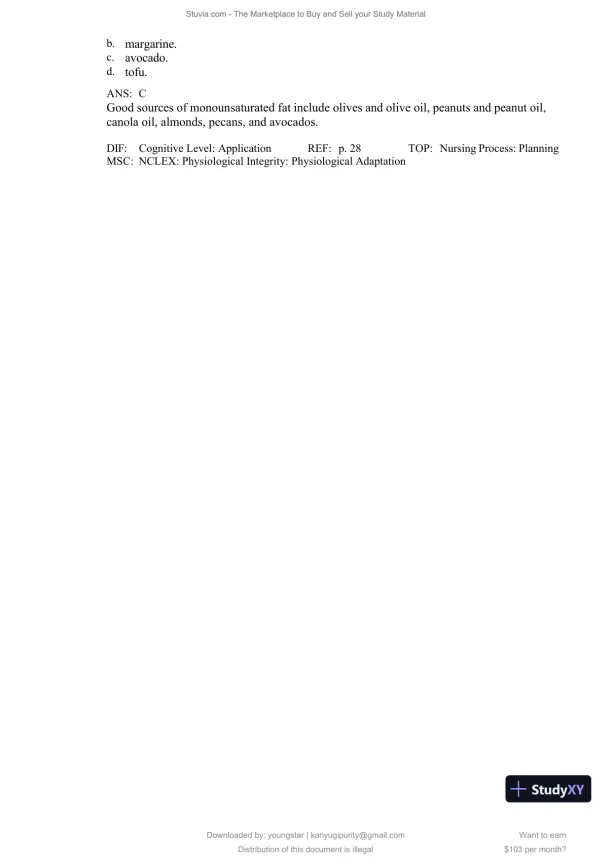 Test Bank for Williams' Basic Nutrition and Diet Therapy, 16th Edition (Chapters 1-23) - Page 30 preview image