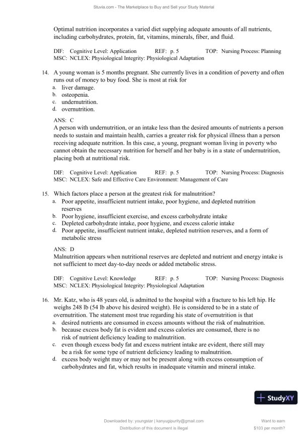 Test Bank for Williams' Basic Nutrition and Diet Therapy, 16th Edition (Chapters 1-23) - Page 6 preview image