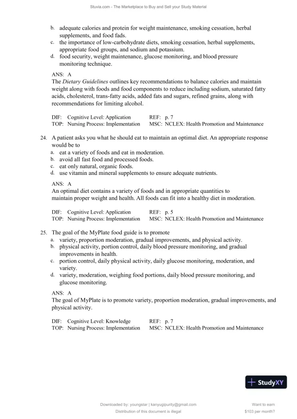 Test Bank for Williams' Basic Nutrition and Diet Therapy, 16th Edition (Chapters 1-23) - Page 9 preview image