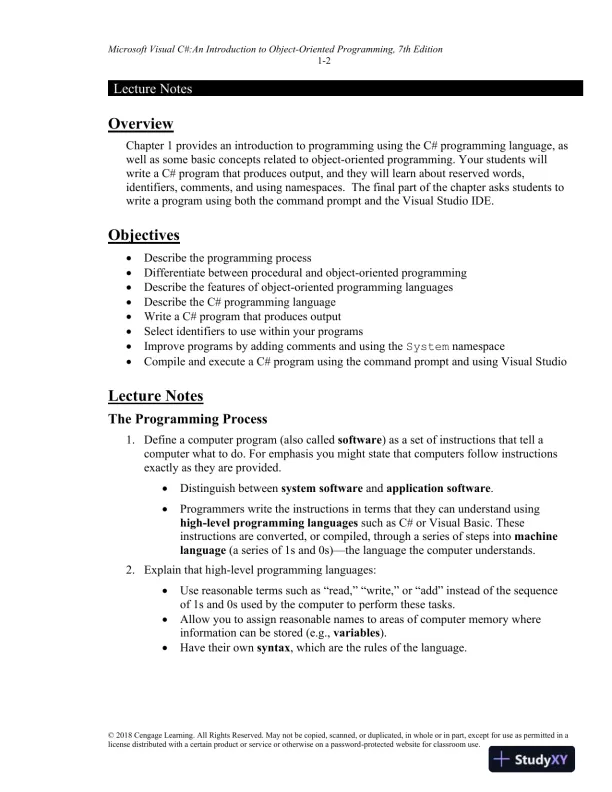 Lecture Notes for Microsoft Visual C#: An Introduction to Object-Oriented Programming, 7th Edition - Page 3 preview image