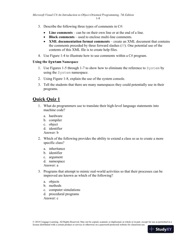 Lecture Notes for Microsoft Visual C#: An Introduction to Object-Oriented Programming, 7th Edition - Page 9 preview image