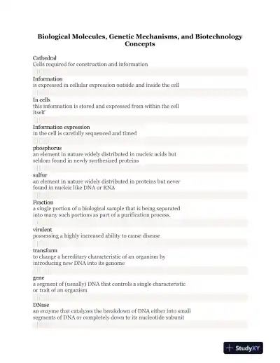 Biological Molecules, Genetic Mechanisms, and Biotechnology Concepts - Page 1 preview image