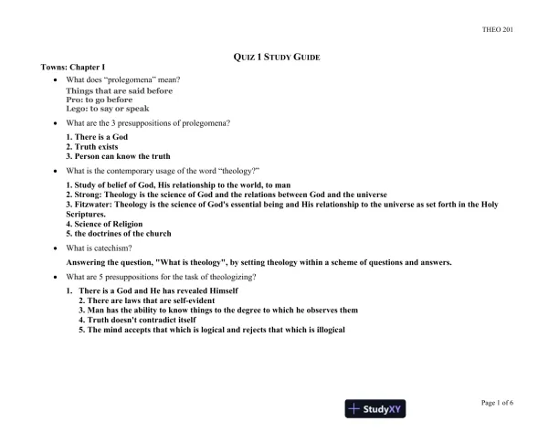 THEO 201 Quiz 1 Study Guide - Page 1 preview image