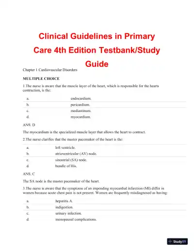 Test Bank for Clinical Guidelines in Primary Care, 4th Edition (Chapters 1-19) - Page 1 preview image