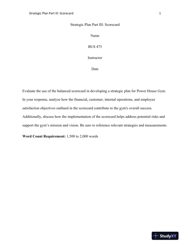BUS 475 Strategic Plan Part III: Scorecard - Page 1 preview image