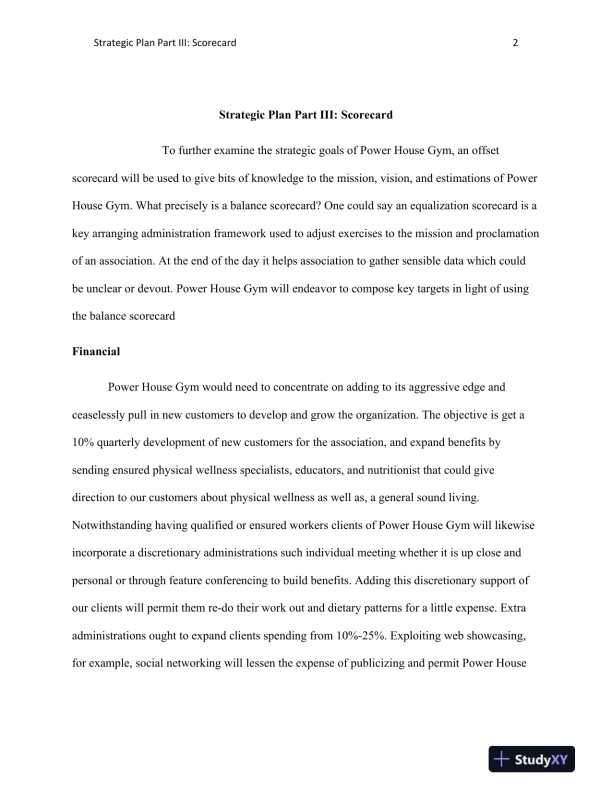 BUS 475 Strategic Plan Part III: Scorecard - Page 3 preview image