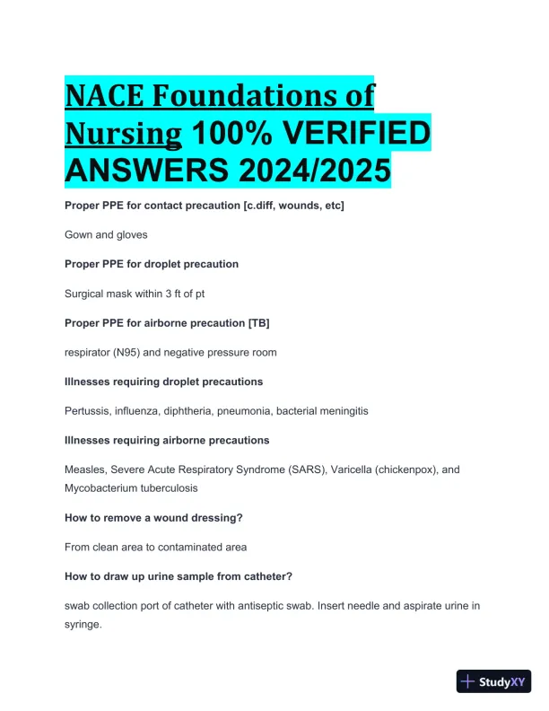 2024-20525 NACE Foundations of Nursing Practice Exam with Answers (67 Solved Questions) - Page 1 preview image
