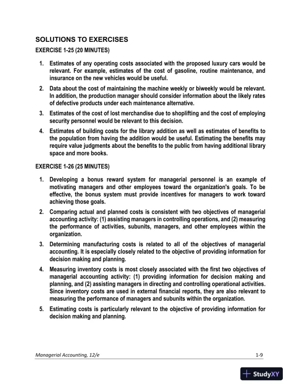 Solution Manual for Managerial Accounting: Creating Value in a Dynamic Business Environment, 12th Edition - Page 10 preview image