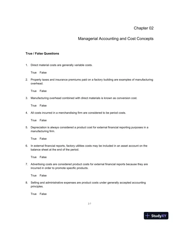 Test Bank For Managerial Accounting For Managers, 3rd Edition - Page 8 preview image