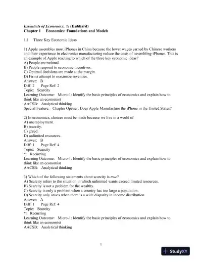 Test Bank for Essentials of Economics, 7th Edition - Page 1 preview image