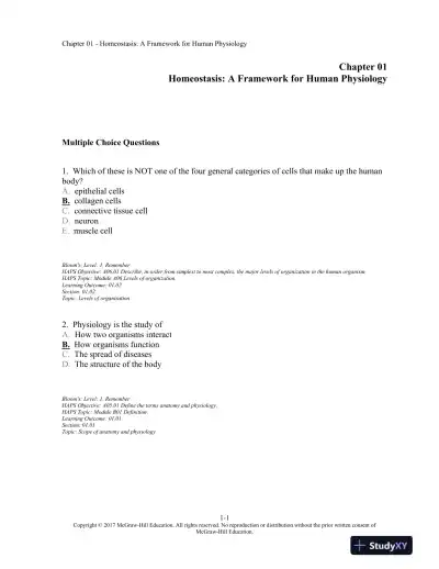Vander's Human Physiology 14th Edition Test Bank - Page 1 preview image