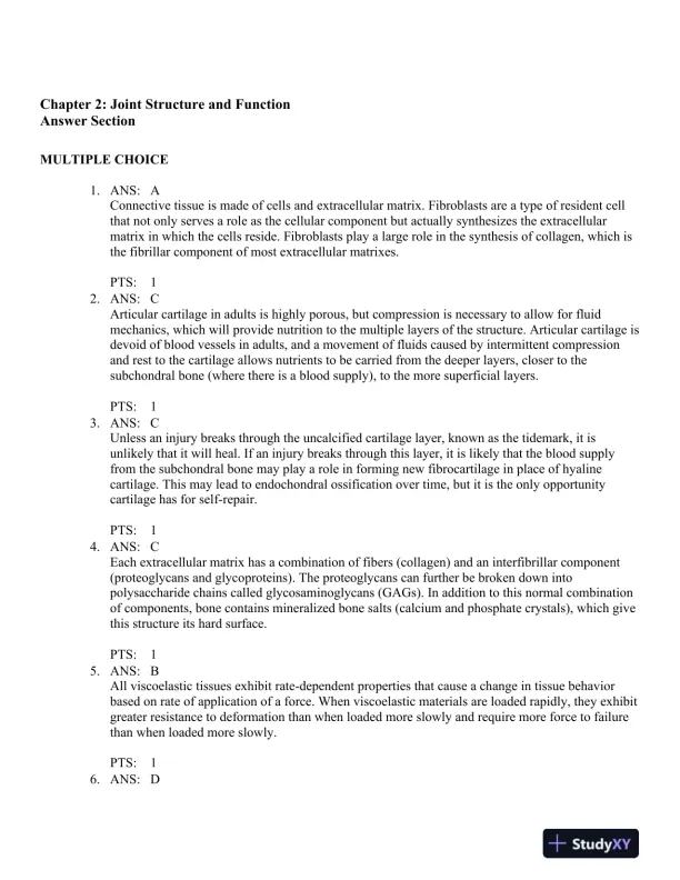 Joint Structure and Function: A Comprehensive Analysis 5th Edition Test Bank - Page 16 preview image