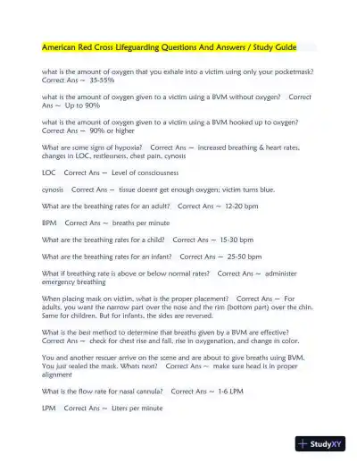 American Red Cross Lifeguarding Practice Exam with Answers (238 Solved Questions) - Page 1 preview image