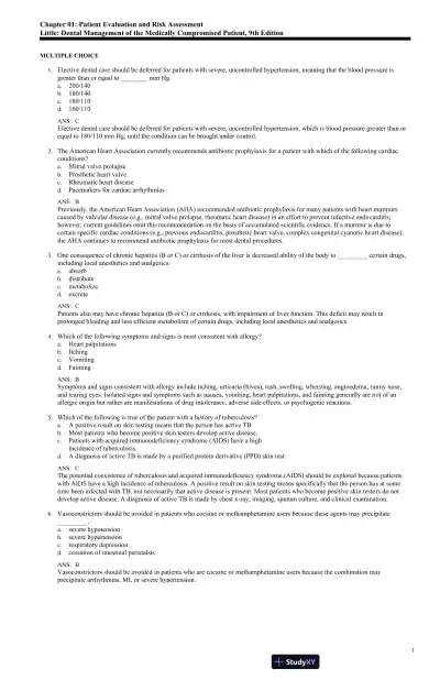 Test Bank For Little and Falace's Dental Management of the Medically Compromised Patient, 9th Edition - Page 1 preview image