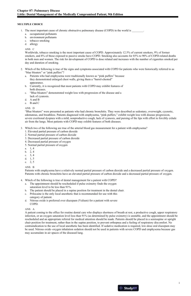 Test Bank For Little and Falace's Dental Management of the Medically Compromised Patient, 9th Edition - Page 14 preview image