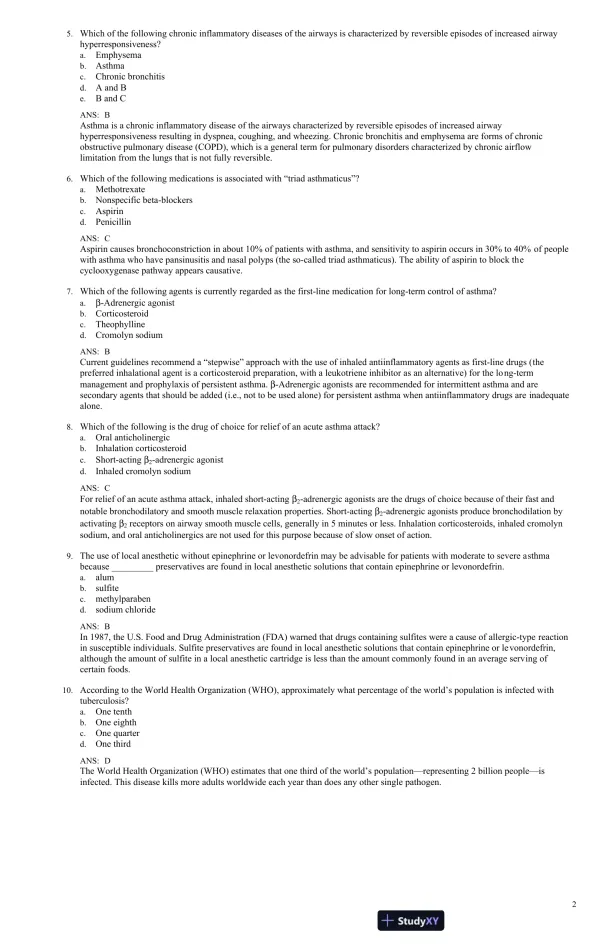 Test Bank For Little and Falace's Dental Management of the Medically Compromised Patient, 9th Edition - Page 15 preview image