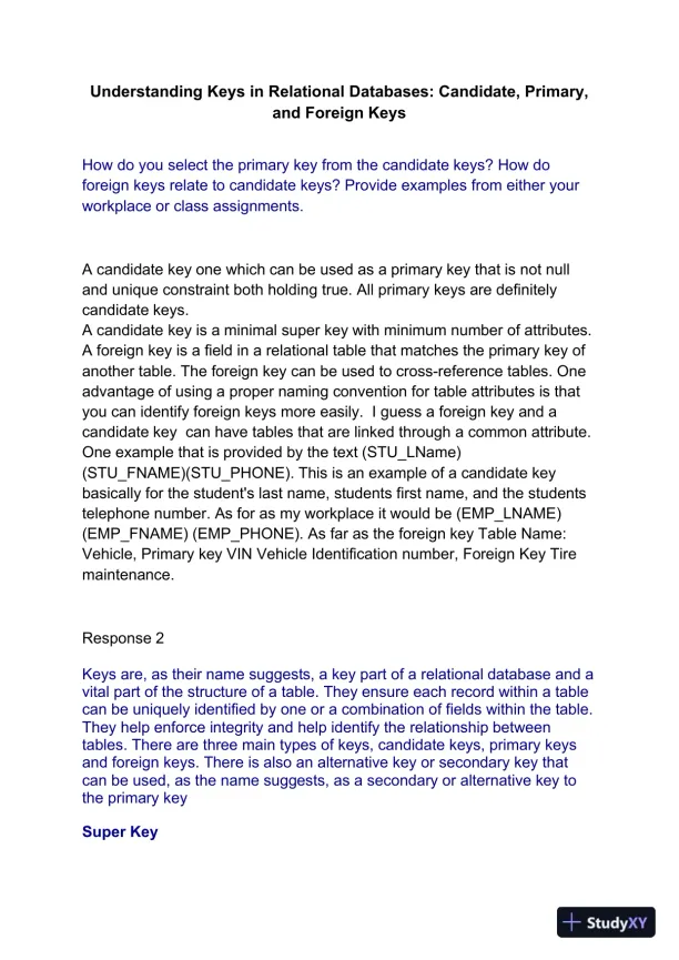 Understanding Keys in Relational Databases: Candidate, Primary, and Foreign Keys - Page 1 preview image