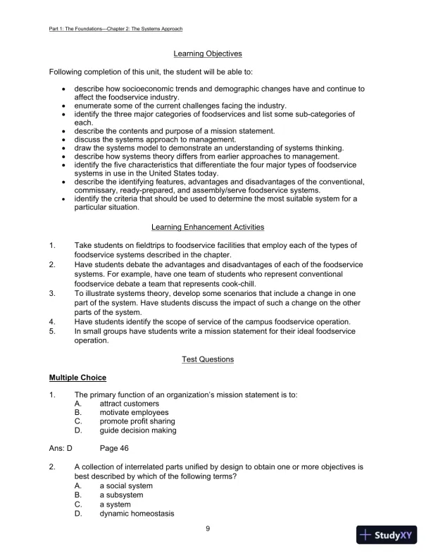 Foodservice Management: Principles And Practices, 12th Edition Test Bank - Page 12 preview image