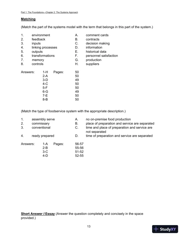 Foodservice Management: Principles And Practices, 12th Edition Test Bank - Page 16 preview image