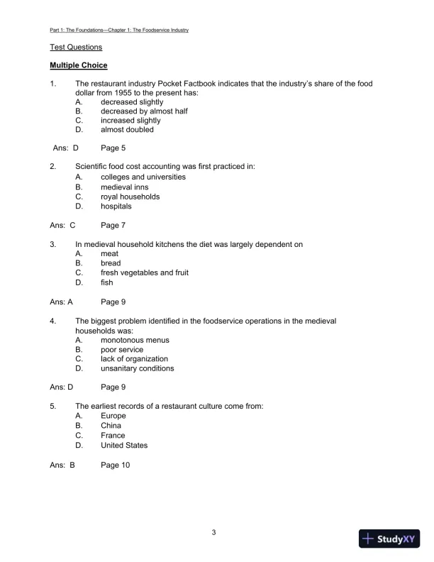 Foodservice Management: Principles And Practices, 12th Edition Test Bank - Page 6 preview image