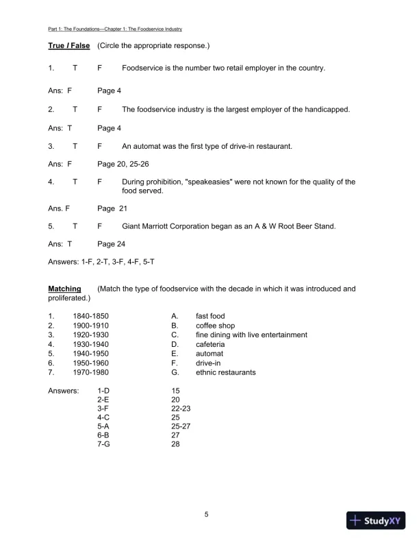 Foodservice Management: Principles And Practices, 12th Edition Test Bank - Page 8 preview image