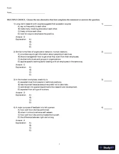 Human Relations For Career And Personal Success: Concepts, Applications, And Skills , 9th Edition Test Bank - Page 1 preview image