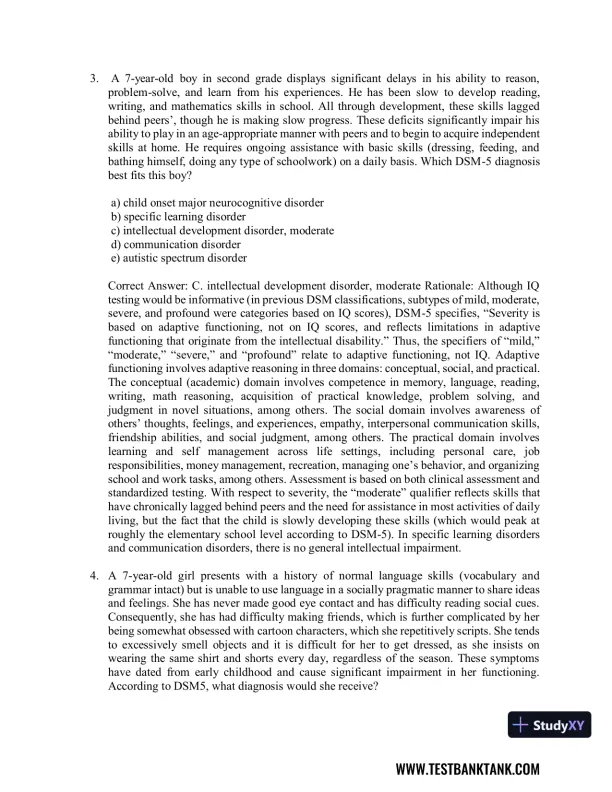 Diagnostic and Statistical Manual of Mental Disorders 5th Edition Test Bank - Page 11 preview image