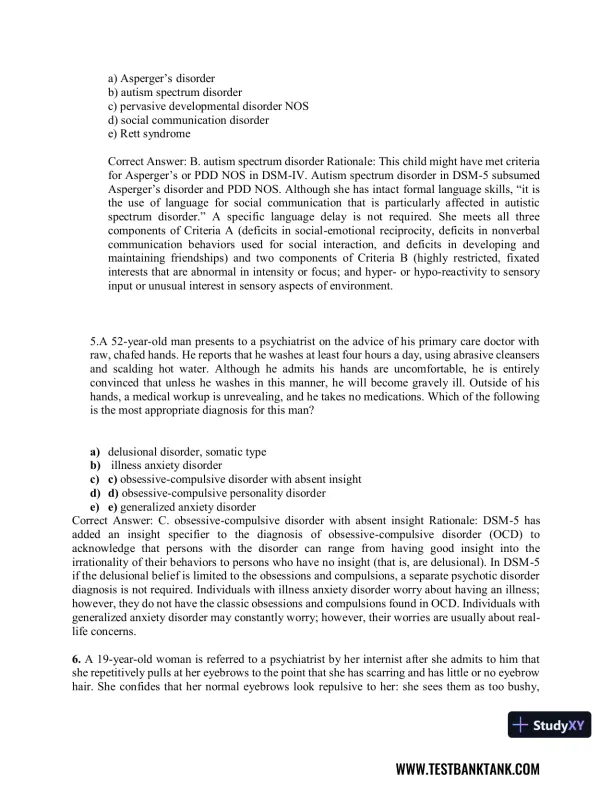 Diagnostic and Statistical Manual of Mental Disorders 5th Edition Test Bank - Page 12 preview image