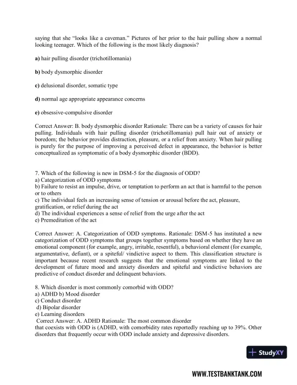 Diagnostic and Statistical Manual of Mental Disorders 5th Edition Test Bank - Page 13 preview image