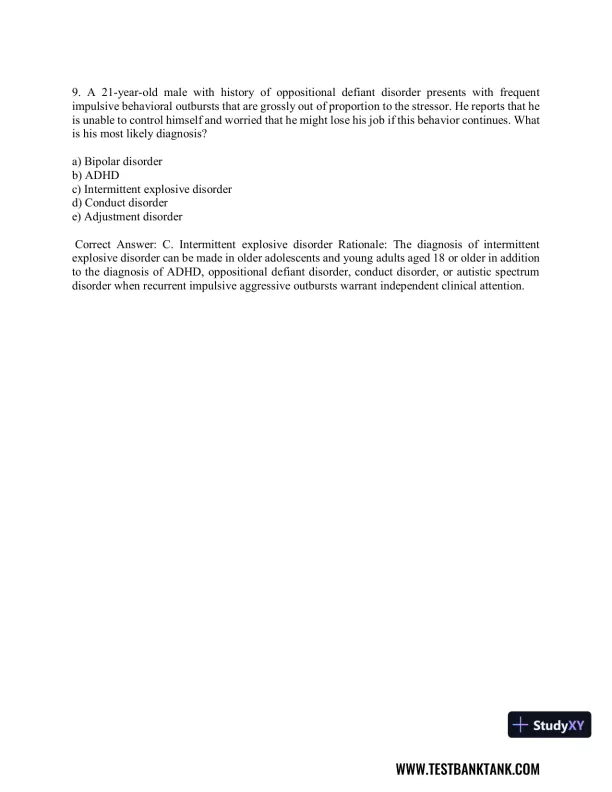 Diagnostic and Statistical Manual of Mental Disorders 5th Edition Test Bank - Page 14 preview image