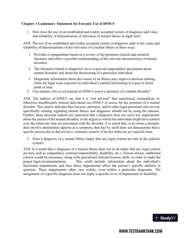 Diagnostic and Statistical Manual of Mental Disorders 5th Edition Test Bank - Page 15 preview image
