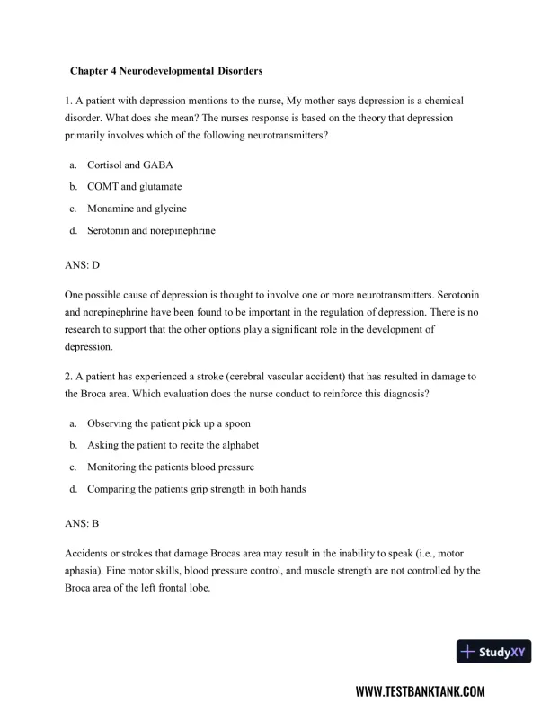 Diagnostic and Statistical Manual of Mental Disorders 5th Edition Test Bank - Page 16 preview image