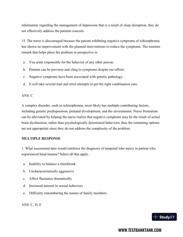 Diagnostic and Statistical Manual of Mental Disorders 5th Edition Test Bank - Page 23 preview image