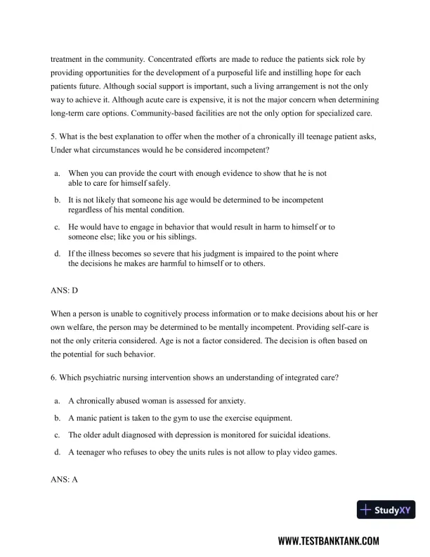 Diagnostic and Statistical Manual of Mental Disorders 5th Edition Test Bank - Page 4 preview image
