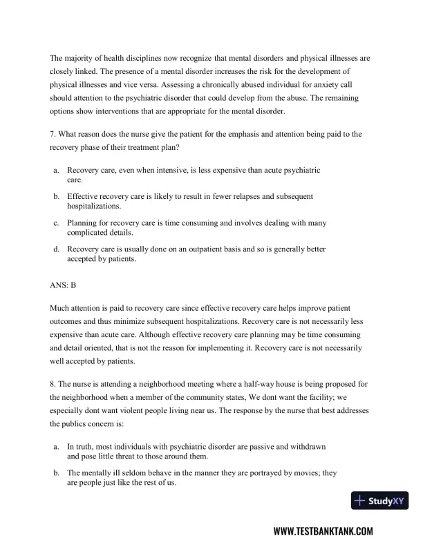 Diagnostic and Statistical Manual of Mental Disorders 5th Edition Test Bank - Page 5 preview image