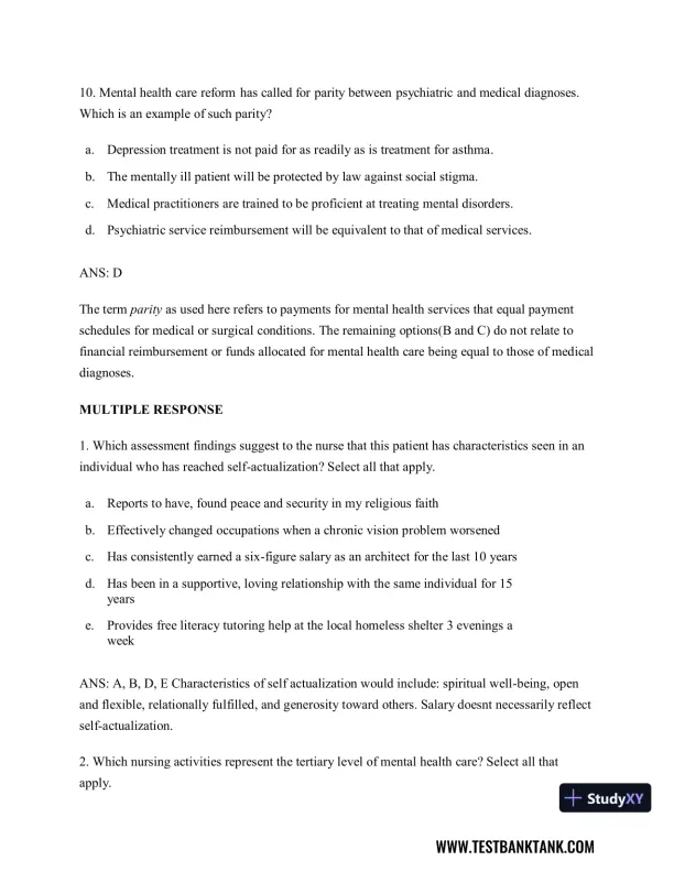 Diagnostic and Statistical Manual of Mental Disorders 5th Edition Test Bank - Page 7 preview image