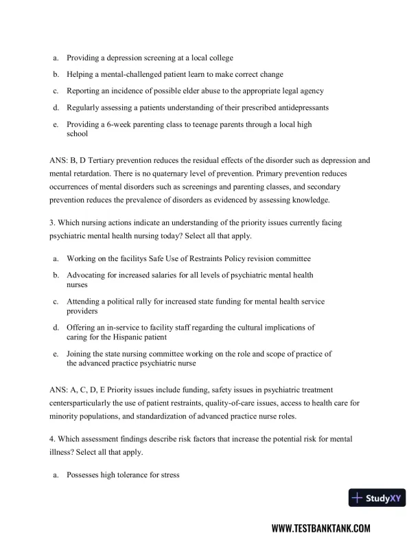 Diagnostic and Statistical Manual of Mental Disorders 5th Edition Test Bank - Page 8 preview image