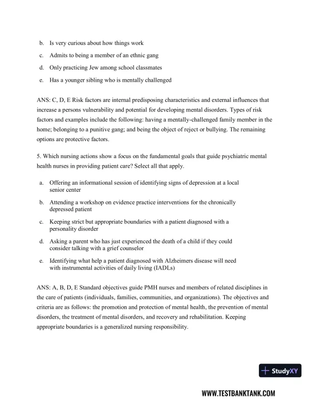 Diagnostic and Statistical Manual of Mental Disorders 5th Edition Test Bank - Page 9 preview image