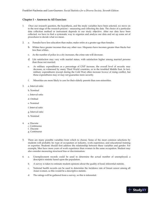 Social Statistics for a Diverse Society Seventh Edition Solution Manual - Page 1 preview image