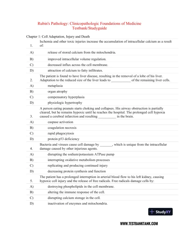 Rubin's Pathology: Clinicopathologic Foundations of Medicine Seventh Edition Test Bank - Page 1 preview image