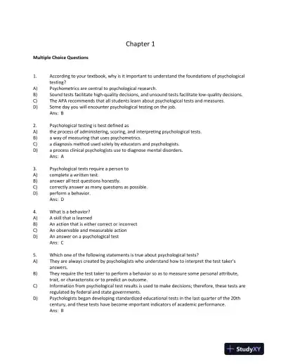 Foundations of Psychological Testing: A Practical Approach Fourth Edition Test Bank - Page 1 preview image