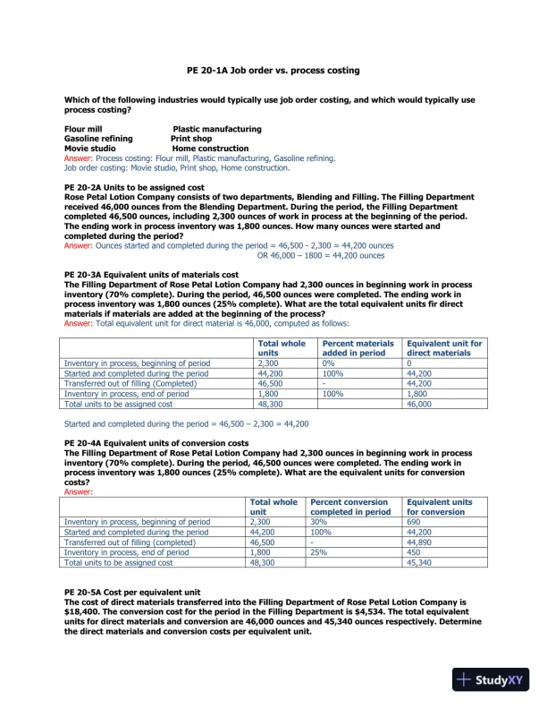 PE 20-1A Job Order Vs. Process Costing - Page 1 preview image