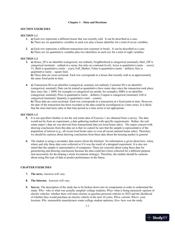 Solution Manual for Business Statistics, 4th Edition - Page 5 preview image