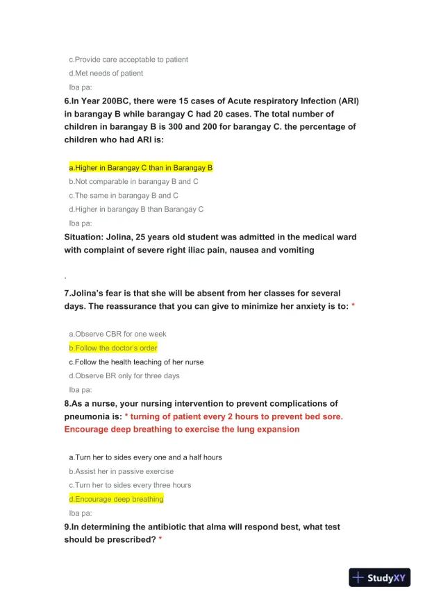 Medical Surgical Practice Exam With Answers (50 Solved Questions) - Page 3 preview image