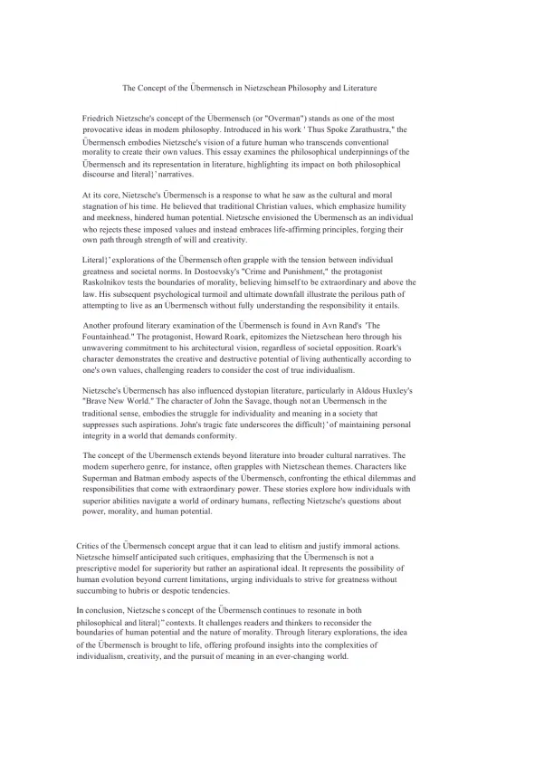 The Concept of the Übermensch in Nietzschean Philo - Page 1 preview image