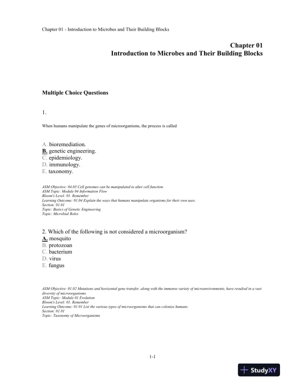 Test Bank For Microbiology Fundamentals: A Clinical Approach, 2nd Edition - Page 1 preview image
