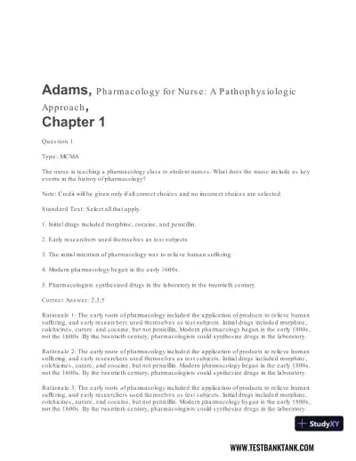 Pharmacology For Nurses: A Pathophysiologic Approach , 4th Edition Test Bank - Page 1 preview image