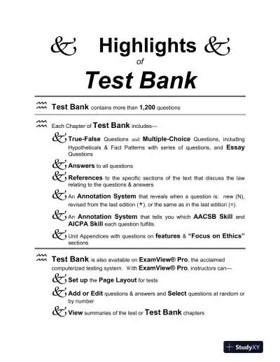 Test Bank For The Legal Environment Of Business: Text And Cases, 9th Edition - Page 1 preview image